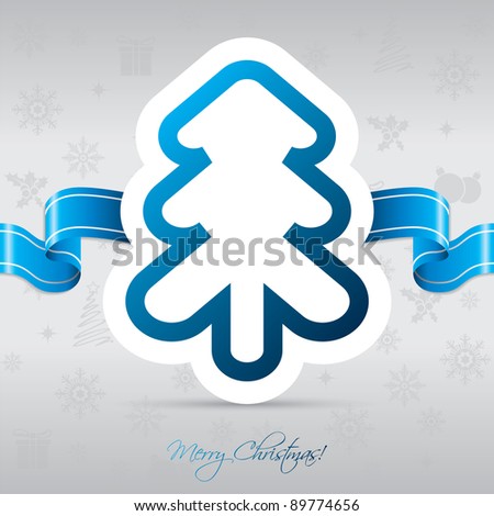 Christmas tree card with ribbon greeting design