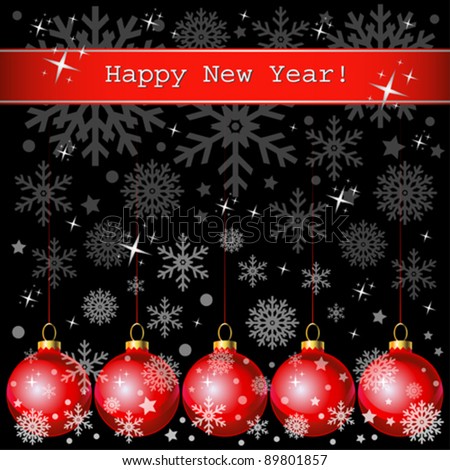 Happy New Year vector greeting card or background with balls.