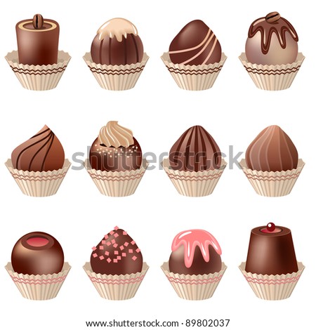 Collection of different sweets on white background.Raster version.