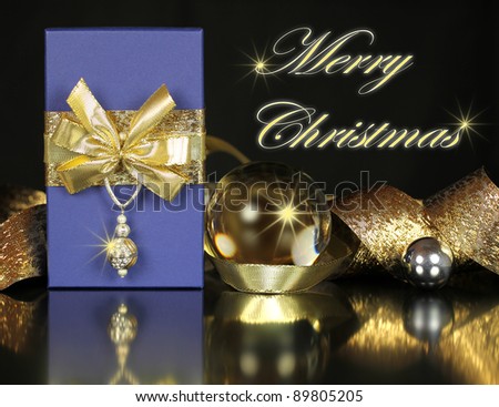 Luxurious Christmas blue and golden gift arrangement