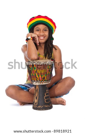 young afro rasta man with his conga