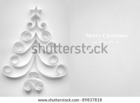 Christmas tree made of paper on white background Royalty-Free Stock Photo #89837818