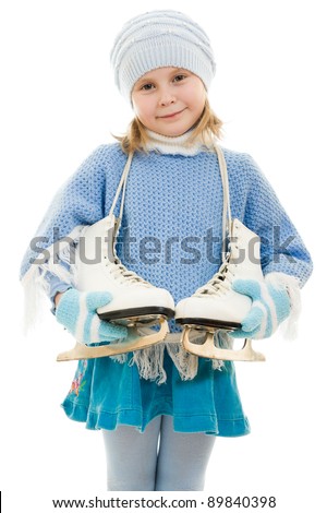 A girl with skates on white background.