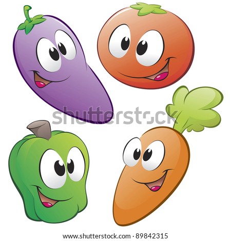 A set of cartoon vegetables. Isolated objects for design element.