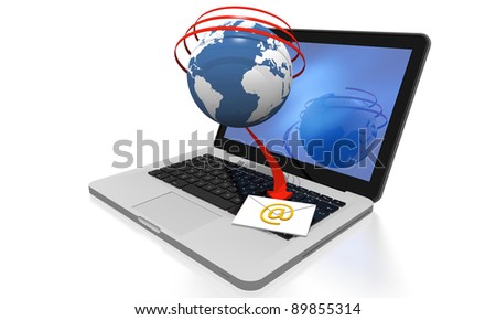 Illustration of an email in envelope coming down from the world wide web