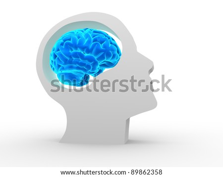 Human head with brain. 3d render illustration