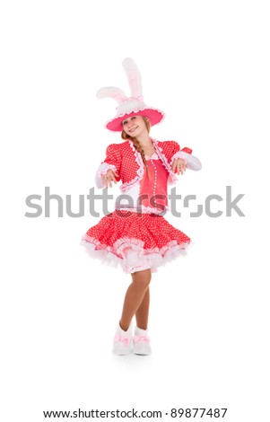 young beautiful actress in the costume of the cute little hare