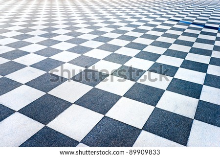 Black and White Tiled floor of the Terrazza Mascagni, Livorno, Tuscany, Italy.