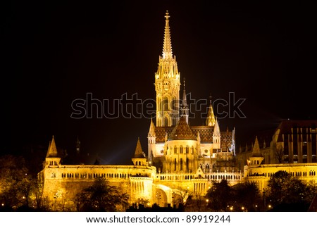 Budapest city night scene - Matthias Church