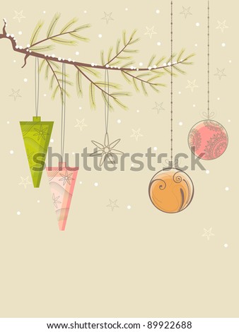 Beautiful Christmas ornaments hanging on the tree background for Christmas & Other Occasions