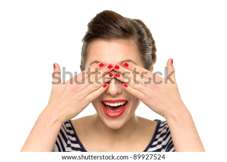 Woman covering her eyes Royalty-Free Stock Photo #89927524