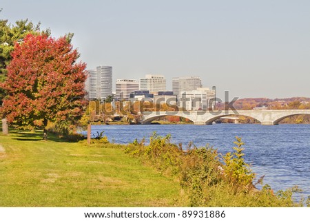 Memorial Bridge with the background view of Rosslyn Virginia