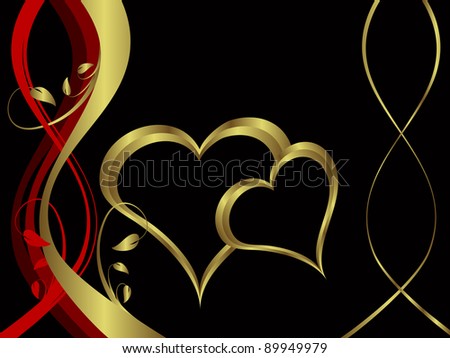 A vector valentines background with gold hearts on a black backdrop  with   room for text