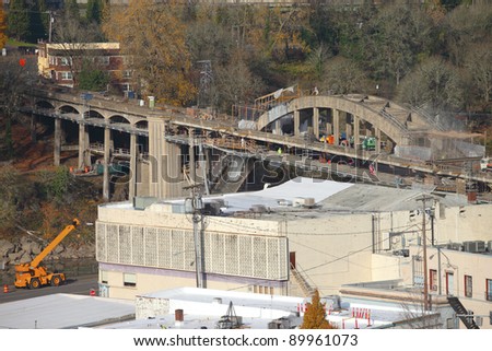 A construction of a new bridge in Oregon city OR.