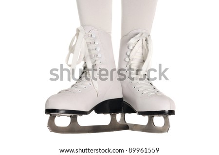  Woman Legs in White Ice Skates on White Background