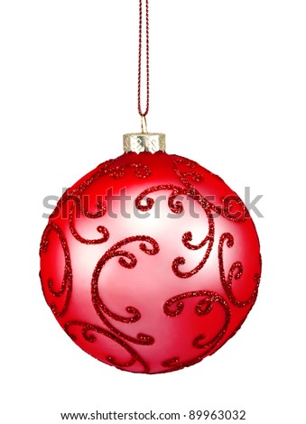 Beautiful red christmas ball on a white background