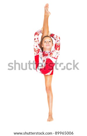 Beautiful Asian girl gymnast  on white background