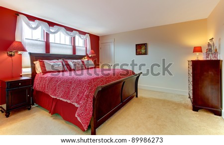 Cozy classic red and white bedroom.