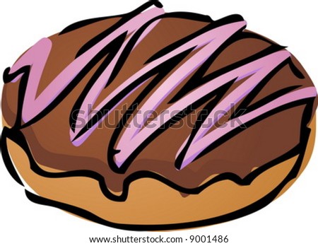 Donut with chocolate icing and pink swirl illustration hand drawn sketch