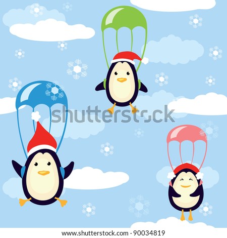 New Year's penguins fly in the sky