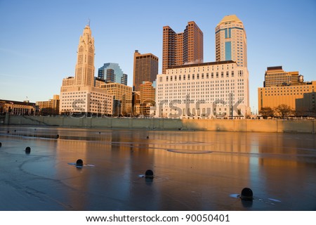 Columbus, Ohio - downtown seen during winter afternoon accross the river.