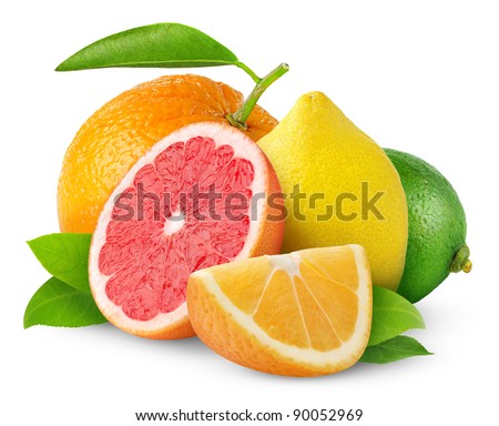 Isolated citrus fruits. Orange, grapefruit, lemon and lime isolated on white background Royalty-Free Stock Photo #90052969