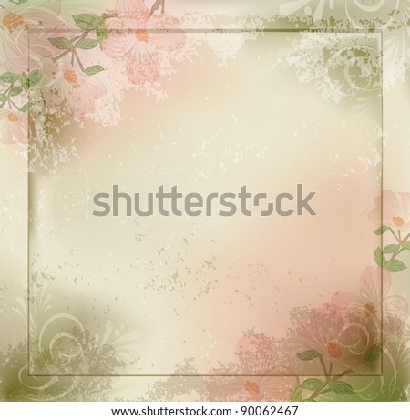 grunge, vintage background with flowers and a frame (JPEG version)