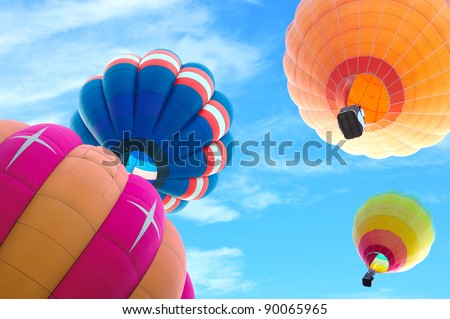 colorful hot air balloon with beautiful blue sky and cloud Royalty-Free Stock Photo #90065965