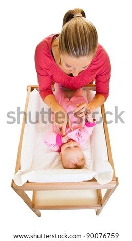 Mother with baby girl isolated on white