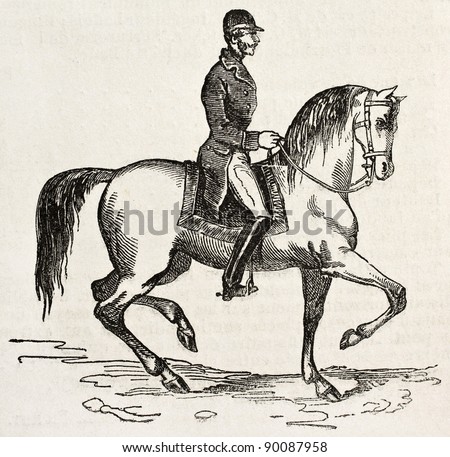 Jockey on horseback old illustration. By unidentified author, published on L'Illustration, Journal Universel, Paris, 1858