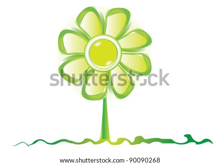 Eco green glossy flower on grass. Vector illustration.