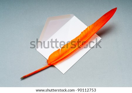 Letter and feather isolated on the white