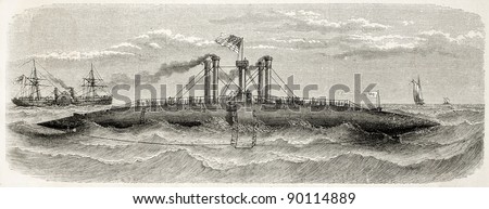 The Ocean old illustration: innovative American steamer launched in 1958, side view. Created by Lebreton, published on L'Illustration, Journal Universel, Paris, 1858