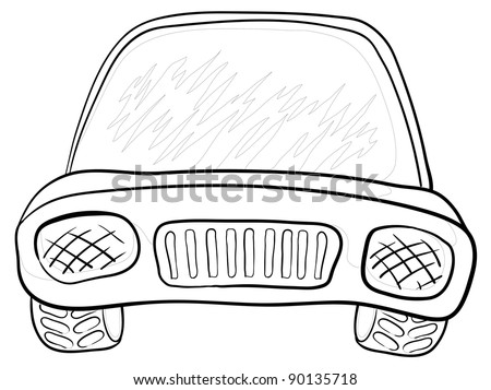 Cartoon: car, monochrome contours on white background