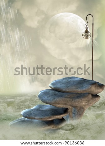 Fantasy Landscape with stone stairway in the ocean