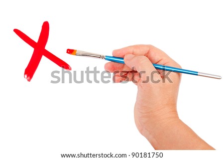 Hand draws a symbol of negation on a white background