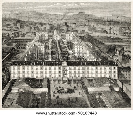 Maison Municipale de Sante (Health city house), Paris, rue de Fauburg. Created by Fichot, published on L'Illustration, Journal Universel, Paris, 1858
