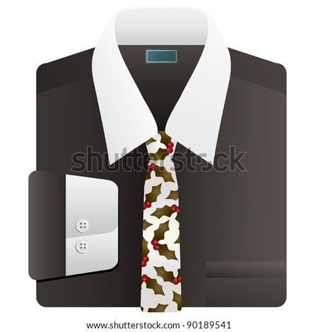 black and white shirt with festive christmas holly tie isolated on white