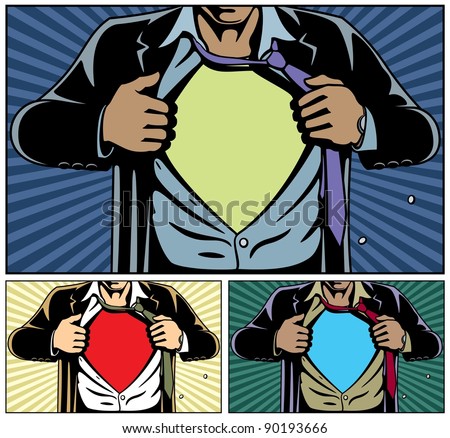 Superhero under cover, comic book style. Add your logo on the shirt. Colors are very easy to change. 
