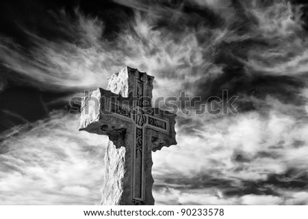 Intricate Cross Headstone in Infrared Horizontal With Copy Space