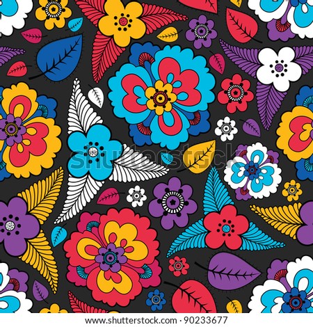 Colorful leafs and flowers - seamless pattern