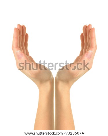 Empty woman hands. Isolated on white background