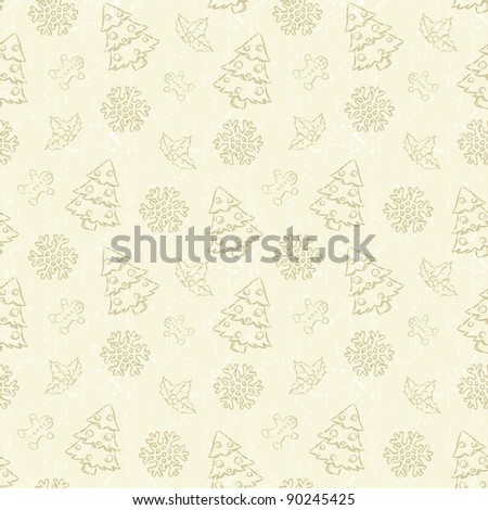 Seamless Christmas pattern with tree and snowflake