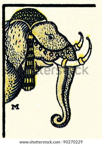 head of elephant, Illustration by Dmitry Mitrokhin, a fairy tale "Ghost Ship", publisher Joseph Knebel, Moscow, Russia, 1912