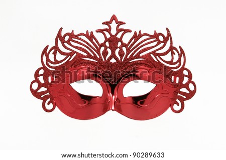 Fancy Vintage Festive Red Glitter dress mask isolated on white background