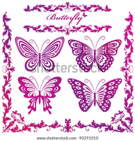 Vector Illustration of silhouettes of butterflies