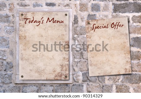 Menu blank grunge cards on the wall