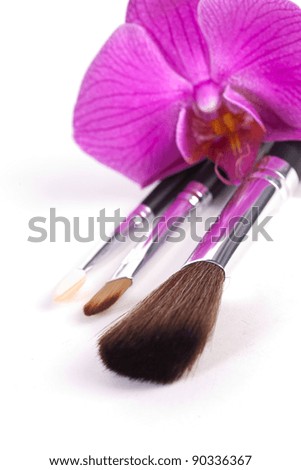 powder brushes  with orchid white background