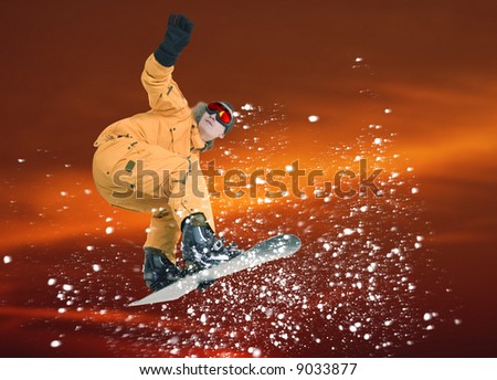 Snowboarder jumping high in the air