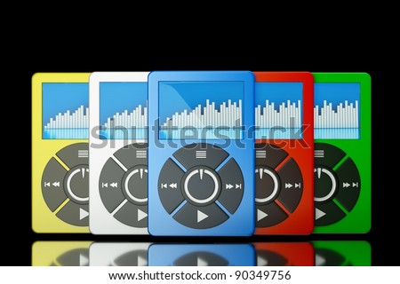 a set of mp3 players on black